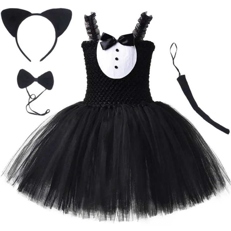 Baby Clothing Girls - White Black Cat Tutu Dress for