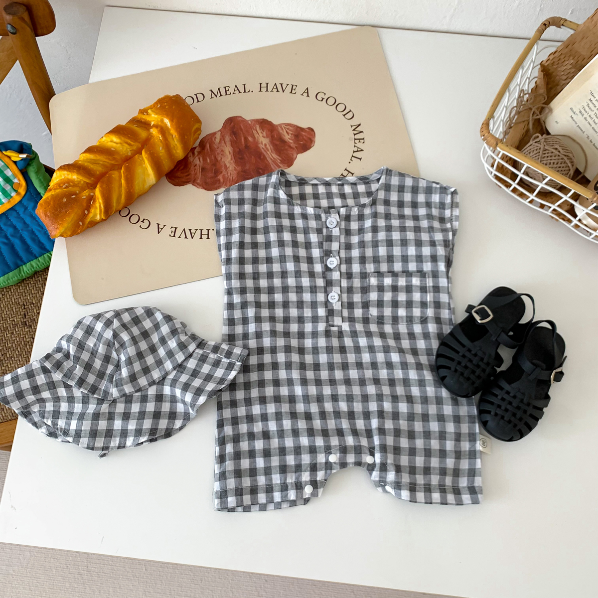 Baby Newborn Plaid Romper+Hat  - Baby Clothing Stores recension och pris